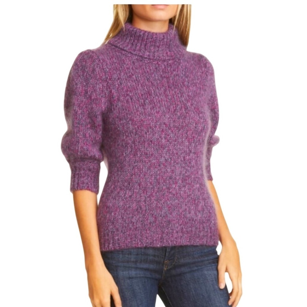 Lewit Purple Fuzzy Mohair Silk Wool Turtleneck 3/4 Sleeves‎ Cozy Sweater